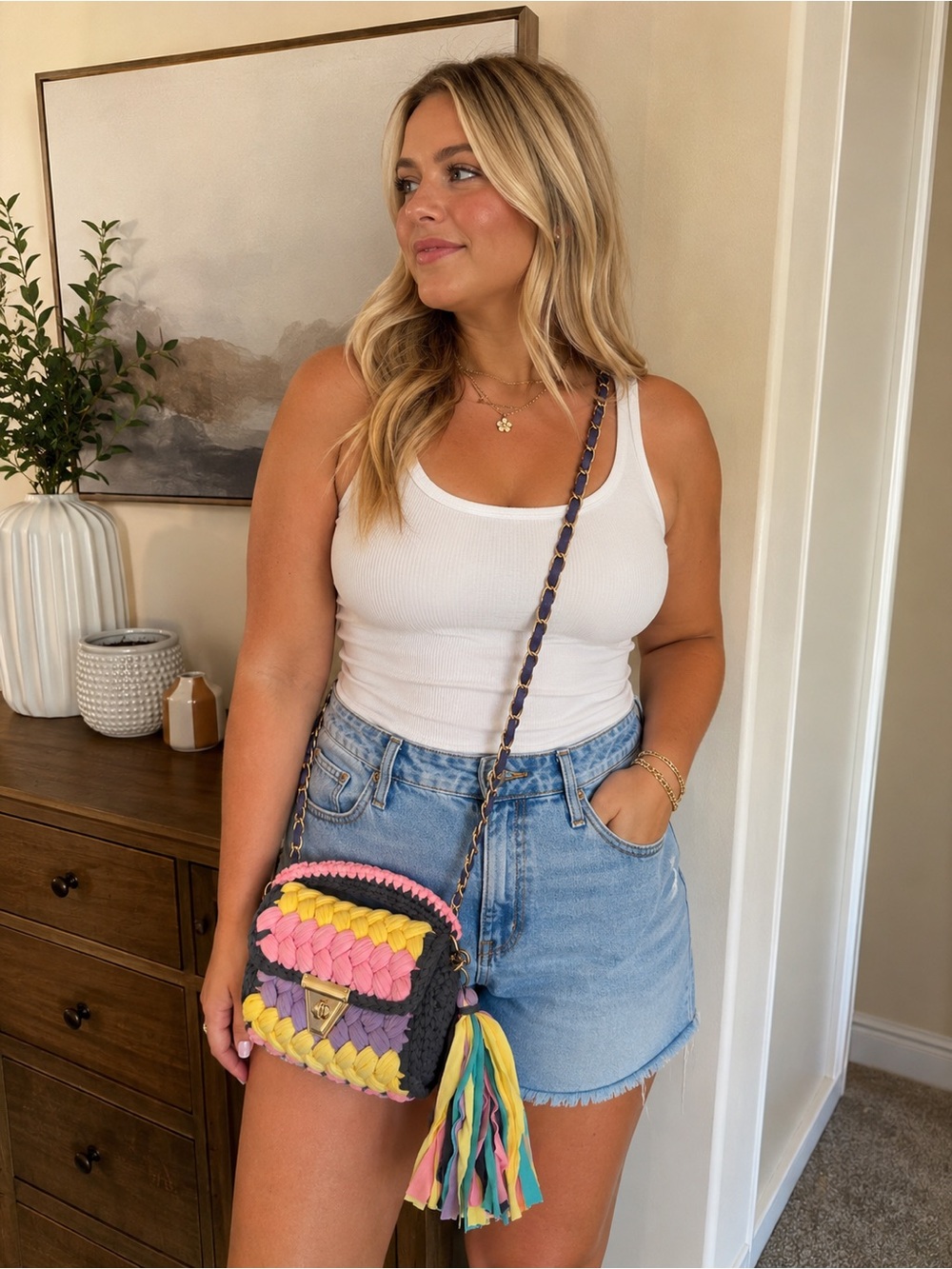 Multicolor Crossbody Bag with Tassel